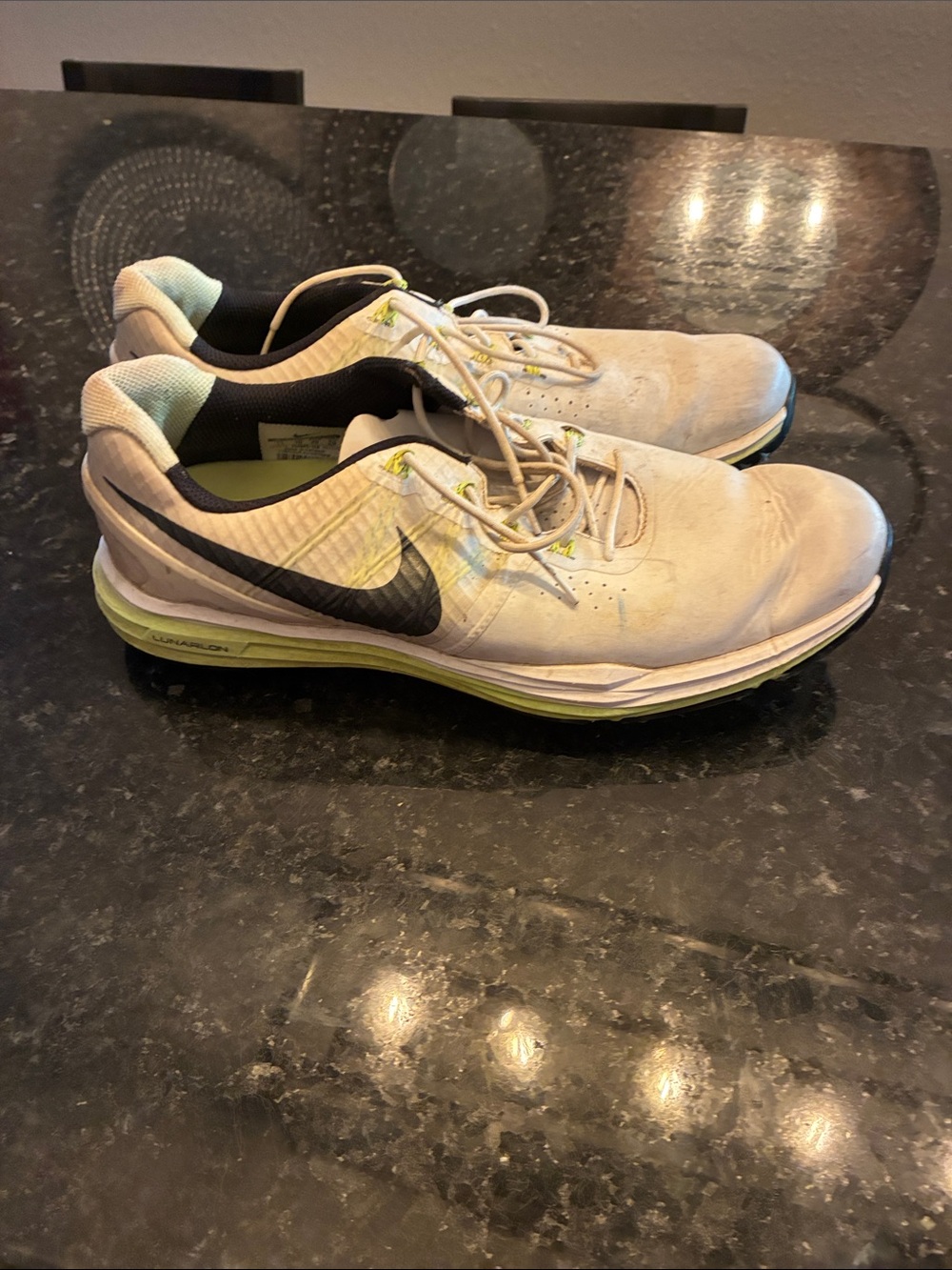 Nike Men’s Athletic Shoes in White with Black Swoosh and Lime Accents